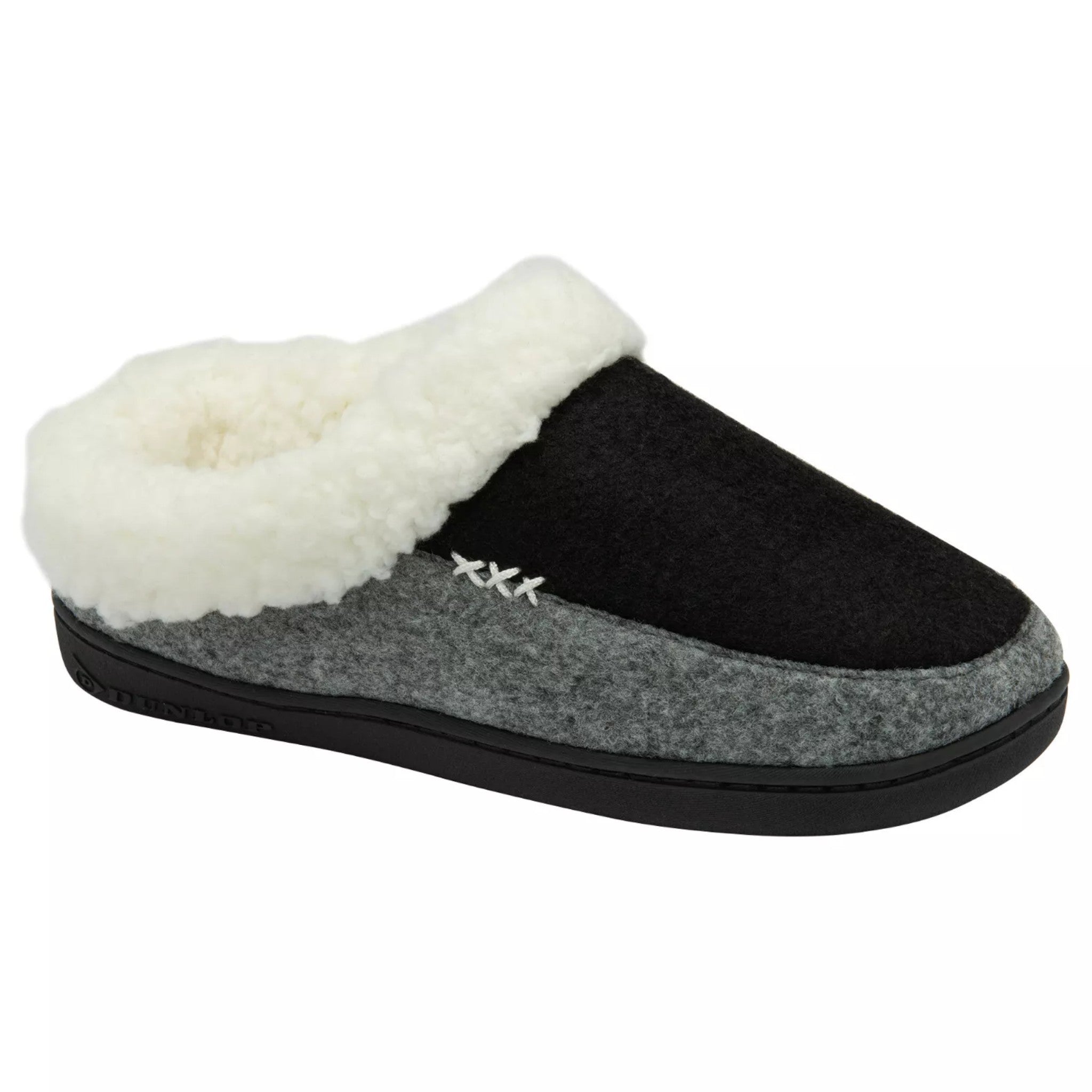 womens memory foam Warm indoor Dunlop ladies slippers with soft lining and non slip sole in black and grey
